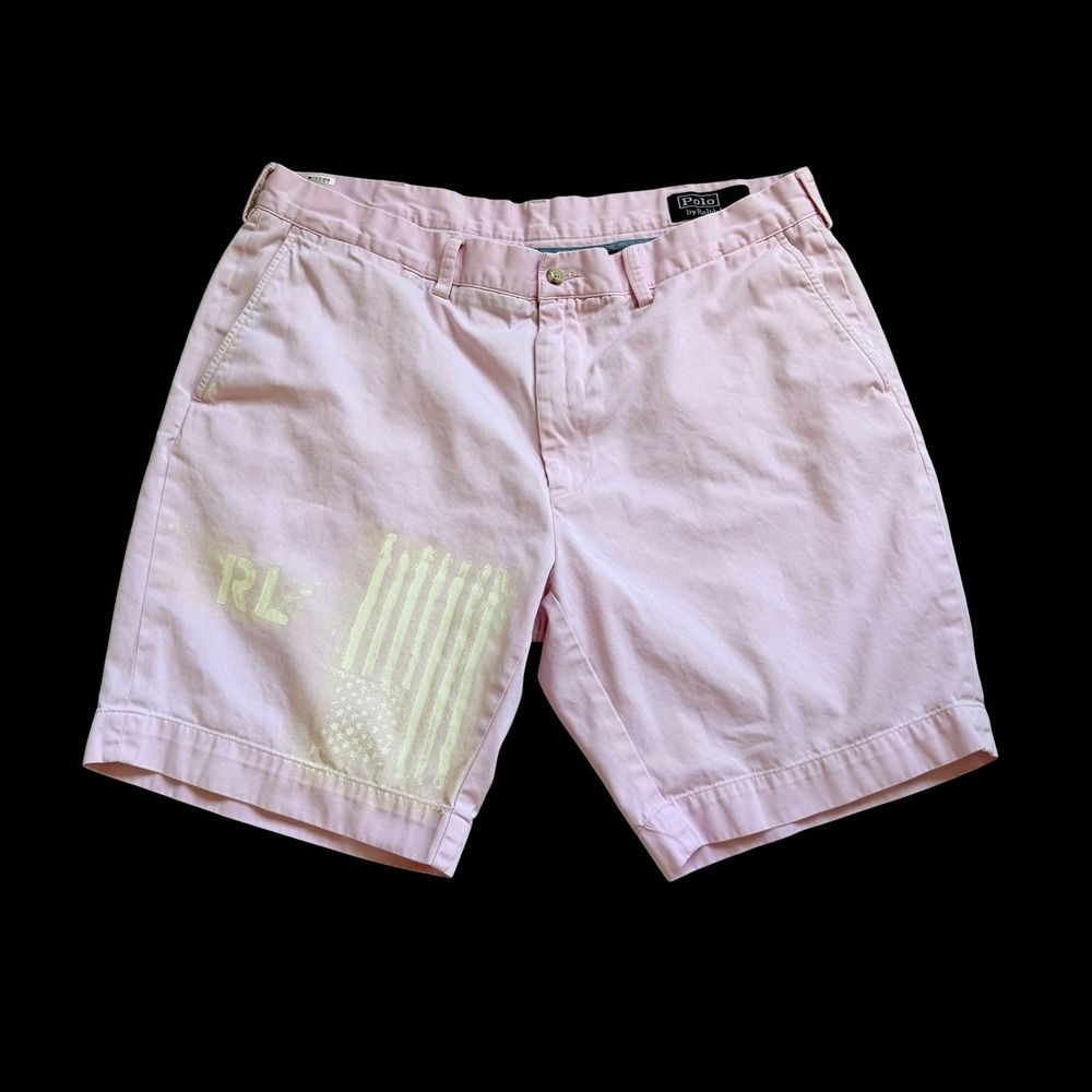 90's Polo Ralph Lauren 38 Pink‎ American Flag Classic Fit 9" Chino Shorts